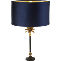 Lampada da tavolo Palm - Metallo nero e ottone e paralume in velluto blu navy
