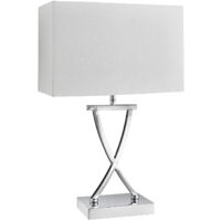 Lampada Da Scrivania Contemporanea Club Acciaio Cromo Tessuto Bianco 1 Luce E14