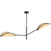 Lampadario 2 Luci Eridano In Acciao Nero E Rattan Con Bracci Mobili
