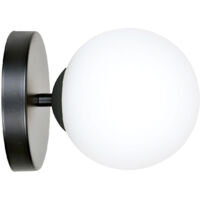 Applique 1 Luce Rama In Acciaio Nero A Bracci E Sfera In Vetro Opalino