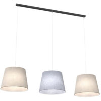 Lampadario A 3 Luci Osiride Con Paralumi In Tessuto Beige E Grigio