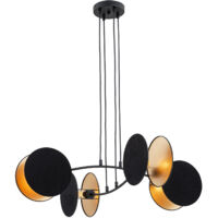 Lampada A Sospensione 4 Luci Moderna Nut In Acciaio Nero E Oro