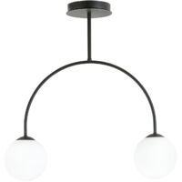 Plafoniera Moderna Utu 2 Luci In Acciaio Nero E Vetro Bianco