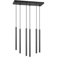 Lampadario 6 Luci Moderno Shu Acciaio Nero E Paralumi A Cilindri Sottili