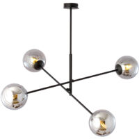 Lampadario 4 Luci Yama In Acciao Nero Con Bracci Regolabili E Vetro Fumè