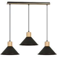 Sospensione Nordica 3 Luci Chandra In Acciaio Nero E Legno