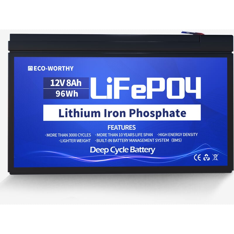 ECO-WORTHY 12V 8Ah Rechargeable LiFePO4 Lithium Iron Phosphate