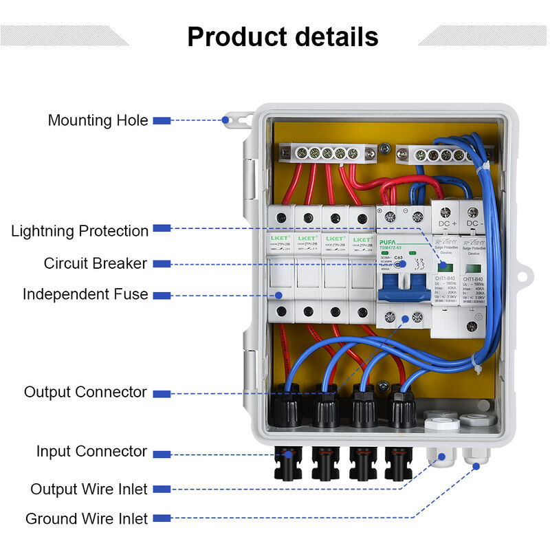 ECO-WORTHY 4-String PV Solar Combiner Box converge the input 10A PV array  for Solar Panel