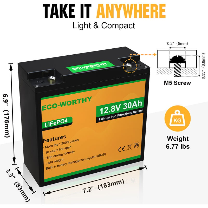 ECO-WORTHY 30Ah 12V Lithium Battery LiFePO4 Rechargeable battery