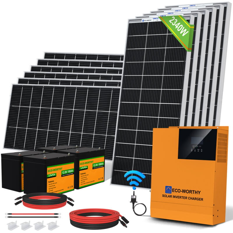 ECO-WORTHY 2500W Solar Panel Kit with 5000W 48V Pure Sine Wave Solar  All-in-One Inverter-Controller,100Ah 12V Lithium Battery for Shed Cabin  Home Garden Cabin Camper RV Marine ship