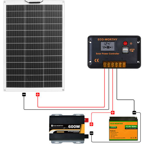 ECO-WORTHY 130W 12V Flexible Solar Panel Complete Kit: 130 Watt Solar ...