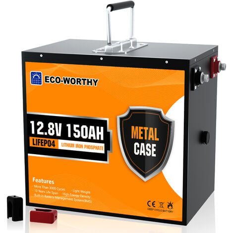 ECO-WORTHY 12V 150Ah LiFePO4 Akku Lithium batterie wiederaufladbar mit  3000+ Tiefzyklen und BMS Schutz