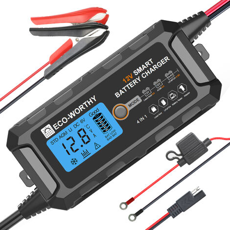 ECO-WORTHY 5A 12V Lithium Battery Charger (UK Plug) Automatic Smart and Maintainer with LCD Display for Lead Acid and Lithium (LiFePO4) Battery
