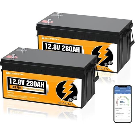 ECO-WORTHY 2-Pack 12V 280Ah LiFePO4 Lithium Battery with Low-Temp Protection and 250A BMS Protection for solar systems, boats, solar panel kits and motor homes