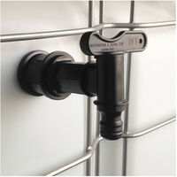 Multicuves – Robinet de cuve de récupération d'eau 1000L – Sortie mâle 3/4'' – Raccord rapide type Gardena – Évacuation trop-plein