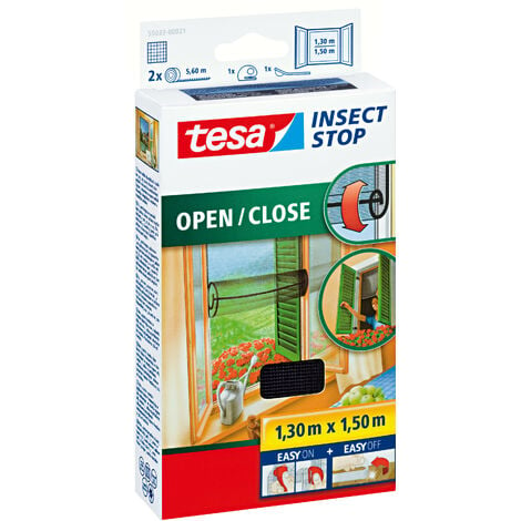 tesa Insect Stop COMFORT Open / Close Fliegengitter Fenster zum Öffnen &  Schließen - Insektenschutz Rollo selbstklebend - Anthrazit