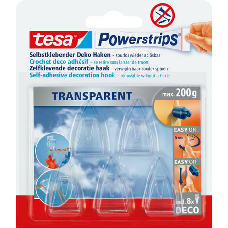 tesa Powerstrips DECO Haken SMALL - Klebehaken für Deko an Glas und Spiegel  - bis zu 200 g