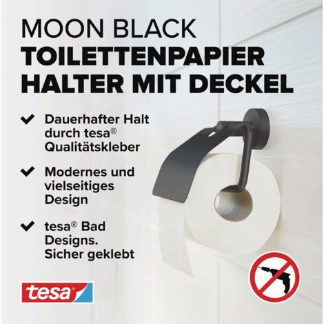 Porte-Serviettes Tesá Moon Black - Adhésif Noir Mat - Sans Percer - Pour Salle De Bain - 53x184x130 Mm