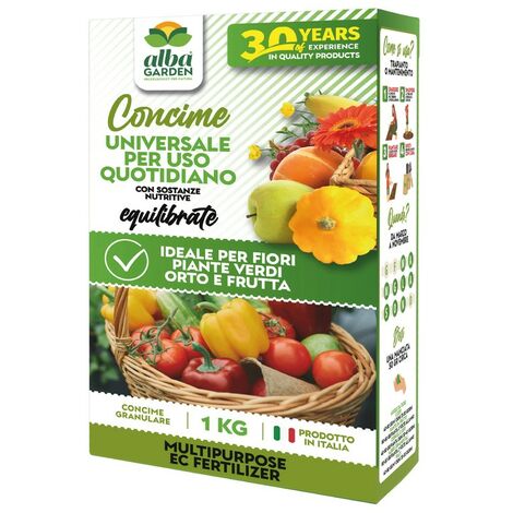 Concime Universale Granulare Fertilizzante Equilibrato per Orto Frutta Fiori Piante Stimola lo Sviluppo x 1 kg (1/5)
