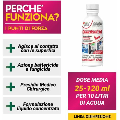 Quanisol 10 Disinfettante Detergente Sanificante Sali Quaternari di Ammonio  Battericida Fungicida Ambienti Civili x 1 Lt