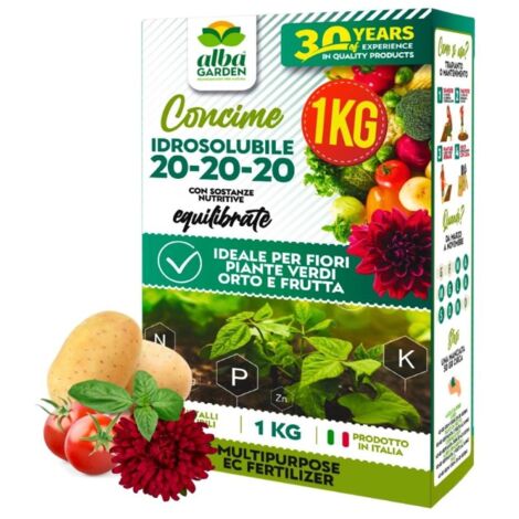 Concime Naturale Idrosolubile Nutriente con Rapporto Bilanciato NPK 20 20 20 per fiori piante verdi orto e frutta x 1 Kg (1/5)