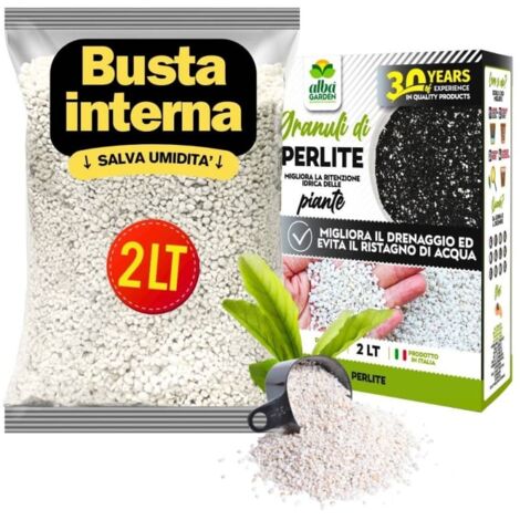 Perlite per Giardinaggio Piante in Vaso e Orto 100% Roccia Vulcanica Naturale Porosa per Terriccio e Terra x 2 Lt