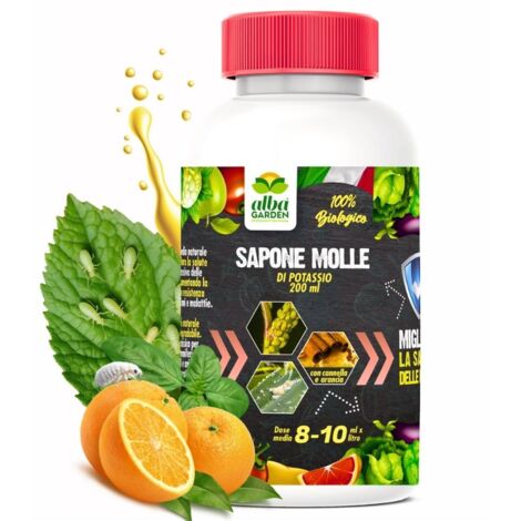 Albagarden - Sapone Molle di Potassio Concentrato Naturale - Corroborante Effetto Insetticida Piante Bio - Potenzia Le Difese Delle Piante Da Insetti Cocciniglia Pidocchi Ragnetto Cimici x 200 ml