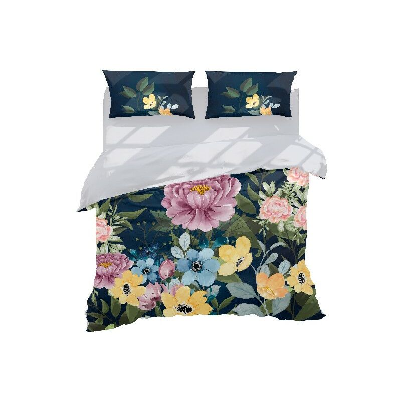 Housse de Couette Double Fleurs Classiques - pour le lit - Sac, avec taie  d'oreiller - Soft - Pour la chambre à coucher, chambre d'enfant - Nature -  Multicolore en 70% Coton, 30% Polyester, 200x250 cm