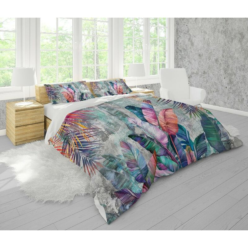 Housse de Couette Double Feuilles Arc-En-Ciel - pour le lit - Sac