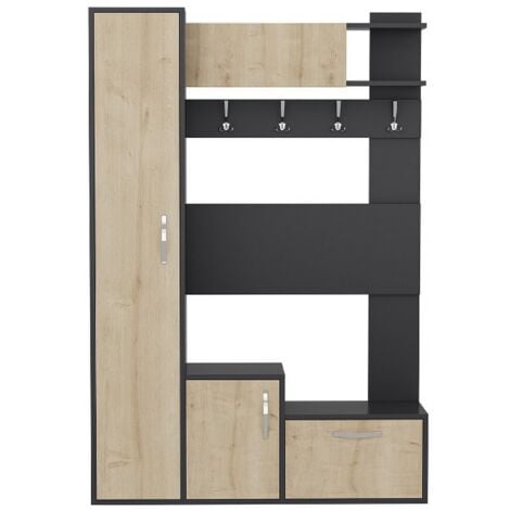Meuble d'Entrée Ursula, Panneau Aggloméré Mélaminé, Chêne, Anthracite, 125x35x184 cm