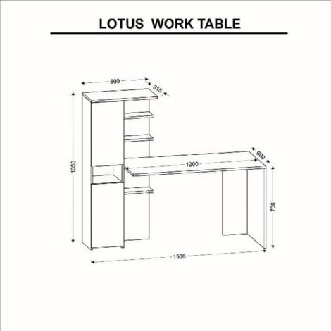 Bureau Moderne Fleur de Lotus, Panneau Aggloméré Mélaminé, Métal, Blanc, 150x60x135 cm