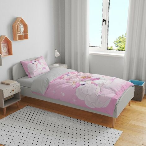 Housse de couette et une taie coton 140x200 Magic Licorne Rose