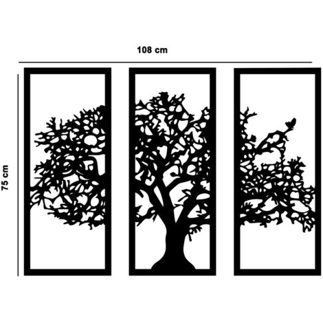 Décoration en Métal Arbre 31, Métal, Noir, 108x1,5x75 cm