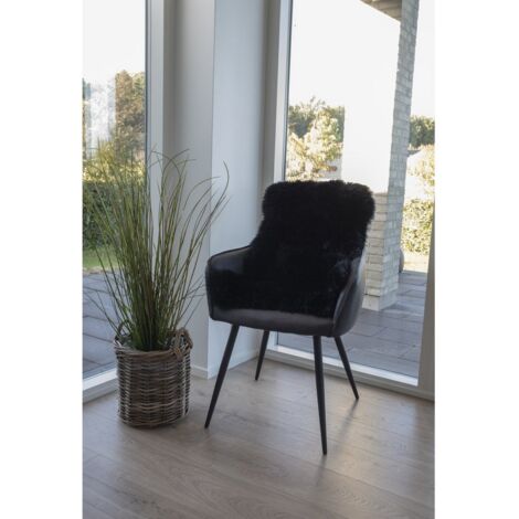 Tapis de Salon Asymétrique Lambskin, Peau d'Agneau Authentique, Noir, 85x50x5 cm