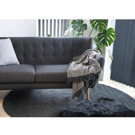 Tapis de Salon Asymétrique Lambskin, Peau d'Agneau Authentique, Noir, 85x50x5 cm