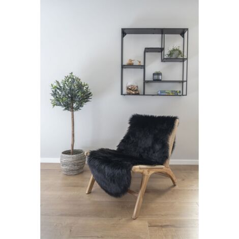 Tapis de Salon Asymétrique Lambskin, Polyester, Noir, 180x60x6,5 cm