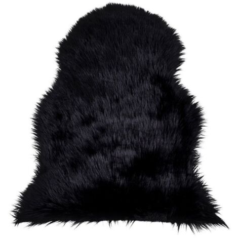 Tapis de Salon Asymétrique Lambskin, Polyester, Noir, 85x50x6,5 cm