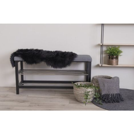Tapis de Salon Asymétrique Lambskin, Polyester, Noir, 85x50x6,5 cm