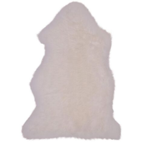 Tapis de Salon Asymétrique Lambskin, Peau d'Agneau Authentique, Blanc, 85x50x5 cm