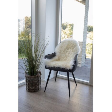 Tapis de Salon Asymétrique Lambskin, Peau d'Agneau Authentique, Blanc, 85x50x5 cm