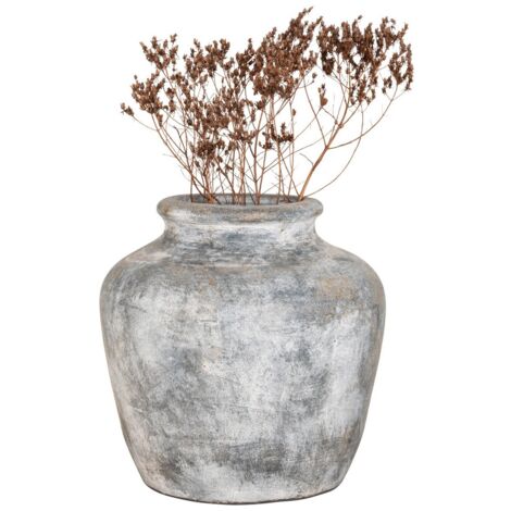Vase Décoratif Santo, Terre Cuite, Gris, 30x30x30 cm