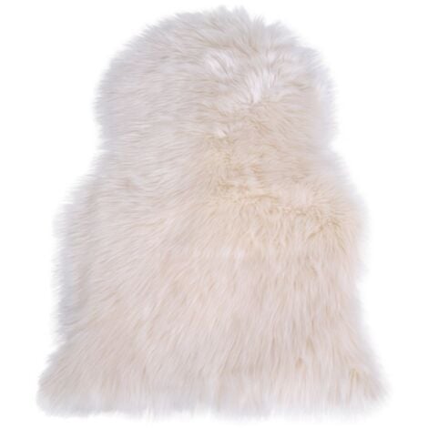 Tapis de Salon Asymétrique Lambskin, Polyester, Blanc, 85x50x6,5 cm