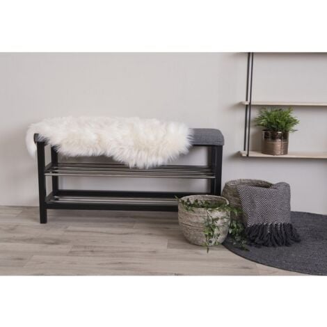 Tapis de Salon Asymétrique Lambskin, Polyester, Blanc, 85x50x6,5 cm