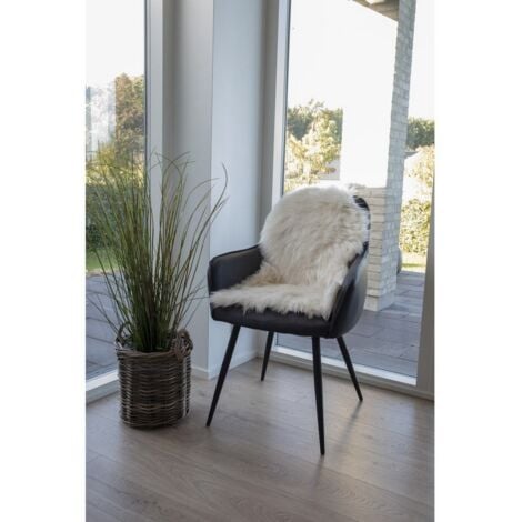 Tapis de Salon Asymétrique Lambskin, Polyester, Blanc, 85x50x6,5 cm