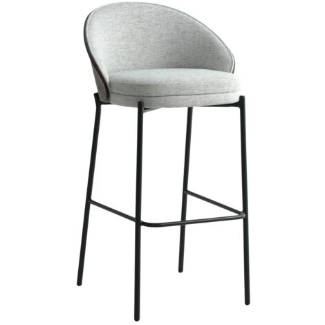 Lot de 2 Tabourets Hauts Canelas, MDF, Polyester, Métal, Gris, 50x54x97 cm