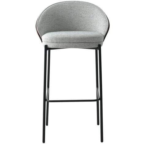 Lot de 2 Tabourets Hauts Canelas, MDF, Polyester, Métal, Gris, 50x54x97 cm