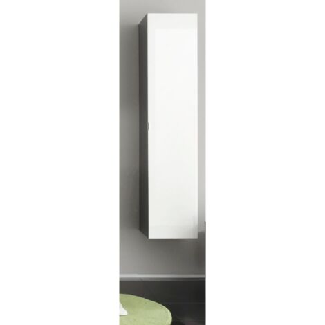 Meuble à Colonne Plage, Panneau Aggloméré Mélaminé, Verre, Blanc, Gris, 35x157x31 cm
