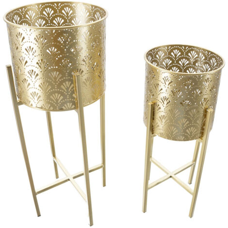 Lot De 2 Cache-pots Sur Pied En Métal - D. 25 X H. 39 Et D 23 X H 35 5 Beige Edmee 97300578