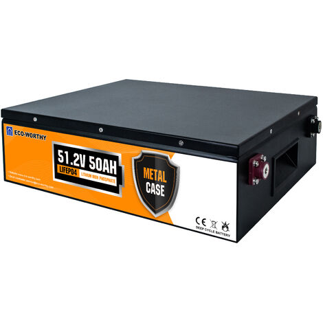 ECO-WORTHY 48V 50Ah LiFePO4 Batteria al litio ricaricabile con oltre 3000+ cicli profondi e protezione BMS per impianti solari, camper, barche, case, kit di pannelli solari e campeggi.
