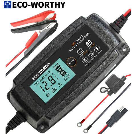 ECO-WORTHY 5A 12V Cargador de batería para batería de plomo LiFePO4 Coche Motocicleta